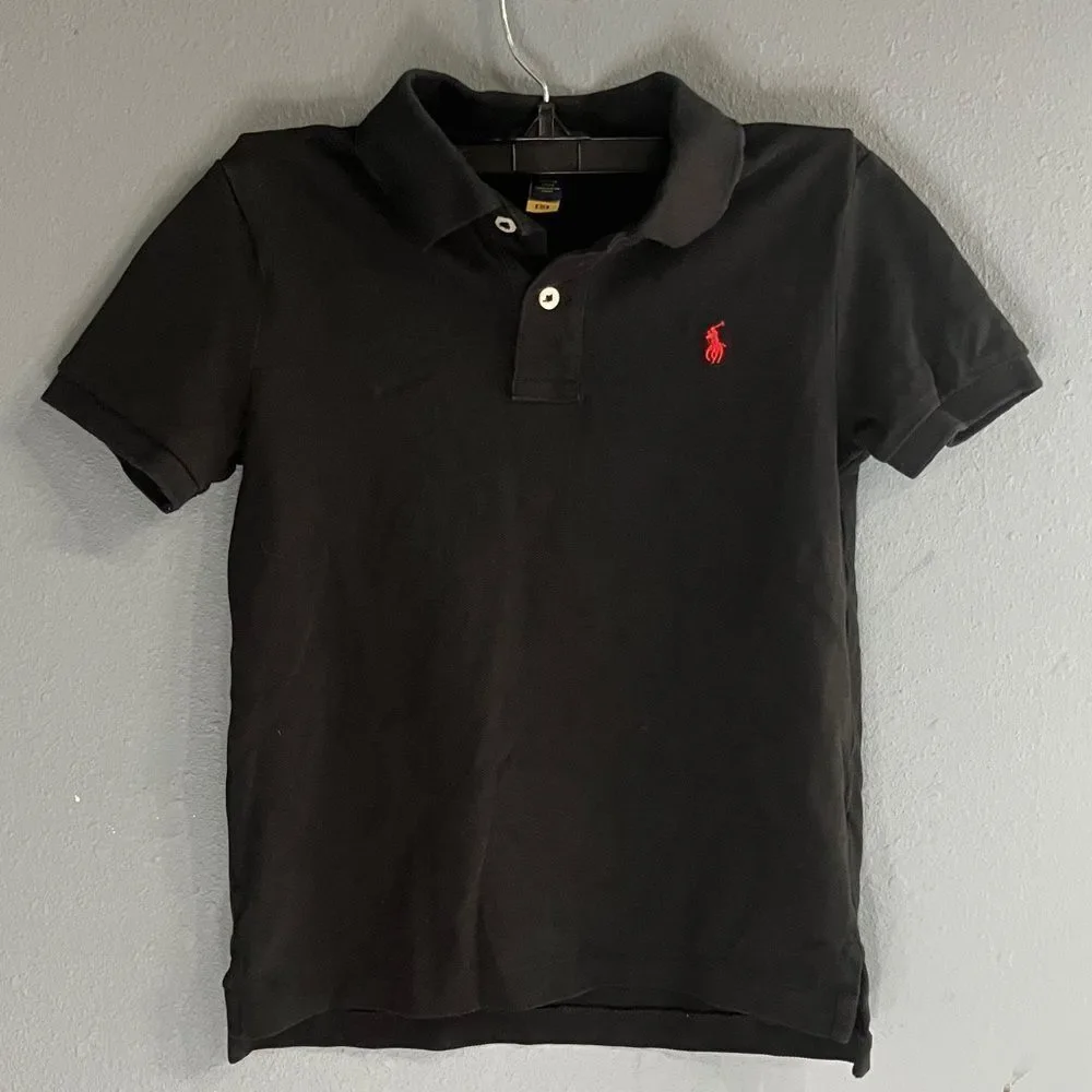 Ralph Lauren Kids Polo Shirt in Black with Red Logo size 7 #744